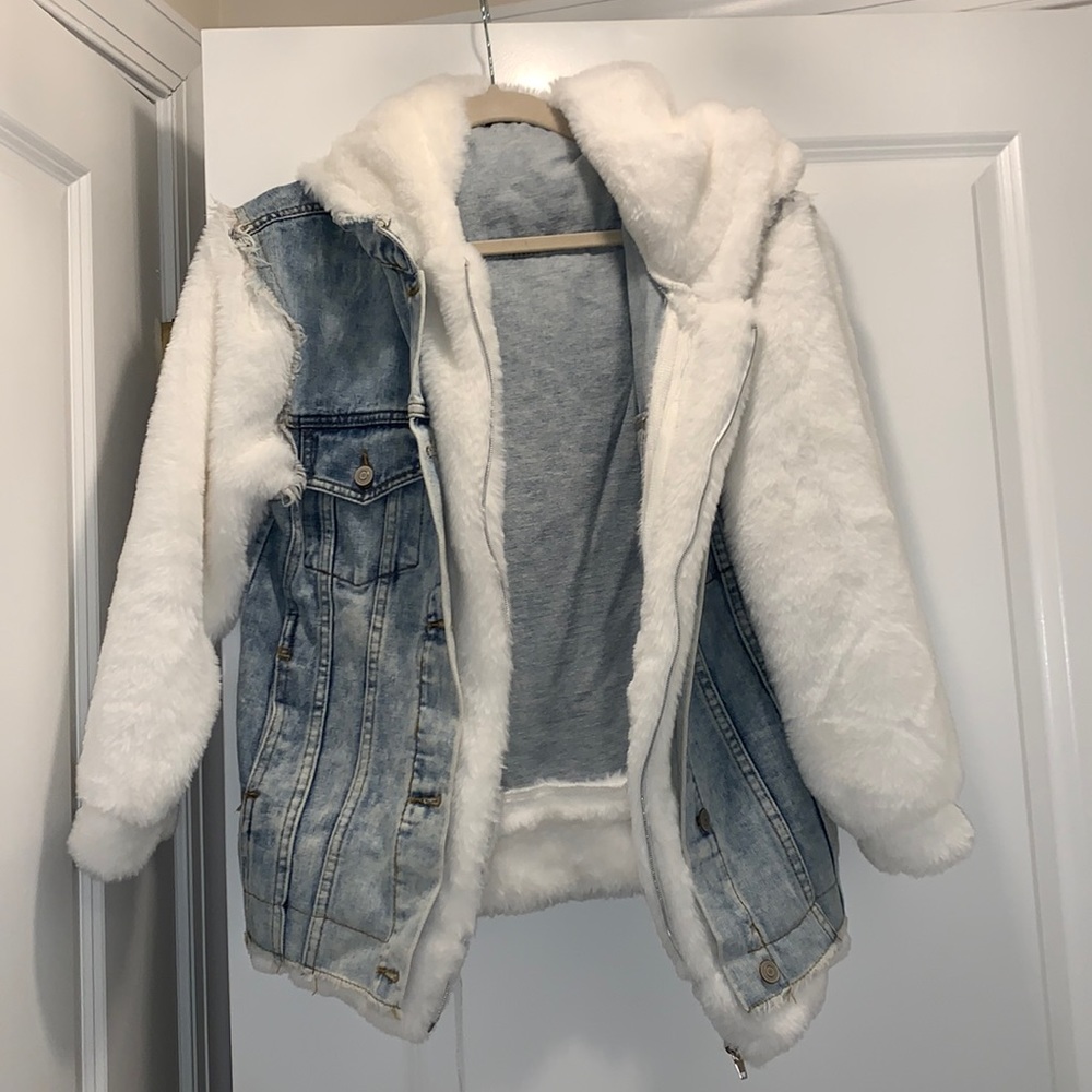 Furry denim jacket